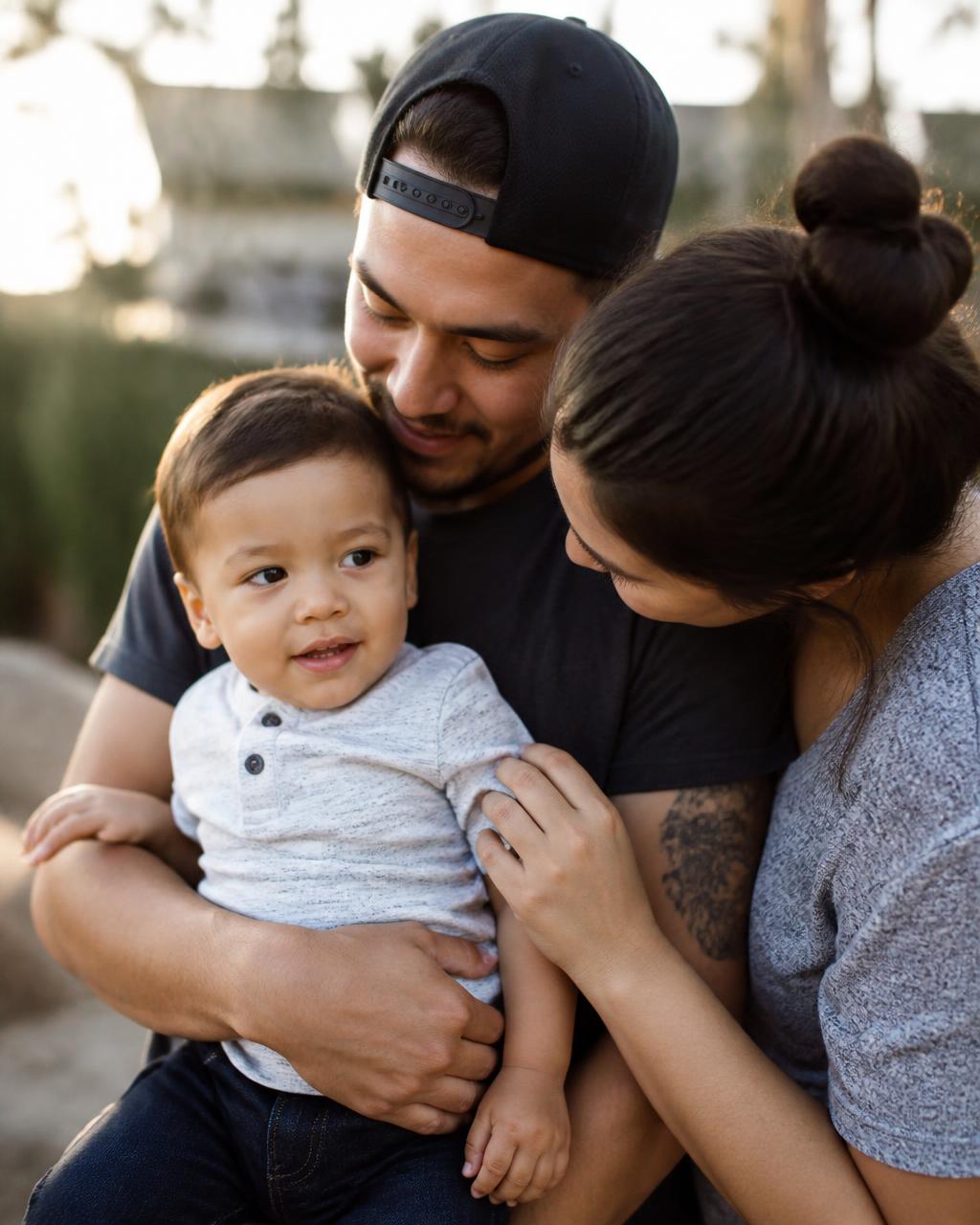 The Gulau family holding their young son
